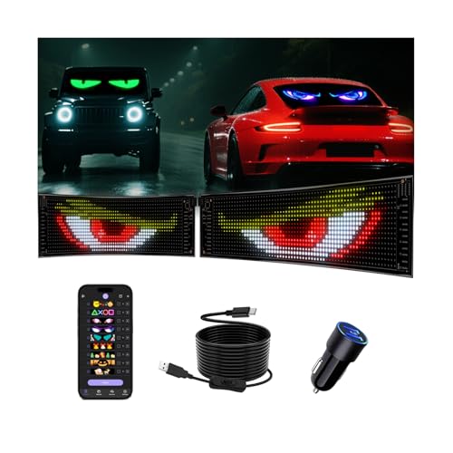 Multifunctional Bright 2PCS Devil Eyes for Cars Windshield - 15in x 4in [Upgraded Chip Two Screens 100% Synchronized] Programmable LED Eyes for Car - Flex LED Display - Sized Cars/SUVs/Trucks
