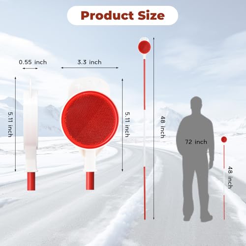 Image of Driveway Markers, 48 Inch Double Reflective Driveway Reflectors for Snow Plowing Sided Metal Driveway Markers Snow Stakes with Easy Visibility at Night and All Weather (8 Pack)