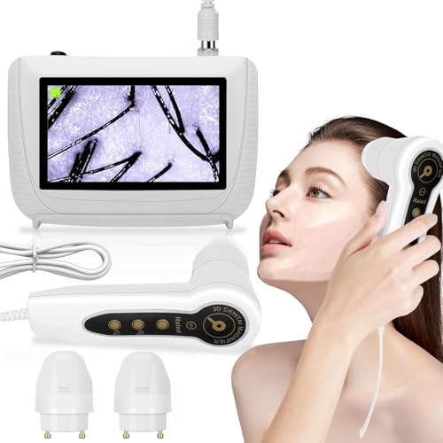 Scalp Analysis Machine Skin Hair Analyze 5 Inch LCD Screen Rechargeable Digital Scanner for Skin & Hair Analysis 50x/200x DualHeads Digital Scalp Health Detection Use for Home and Salon