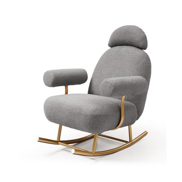 Rocking Chair Nursery, Modern Sherpa Fabric Glider Rocker Rocking with Gold Metal Frame, Rocking Accent Chairs for Living Room, Bedroom, Office (Gray Teddy)