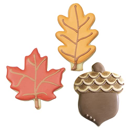 Fall Leaves Cookie Cutters 3-Pc. Set Made in USA by Ann Clark, Acorn, Maple Leaf, Oak Leaf