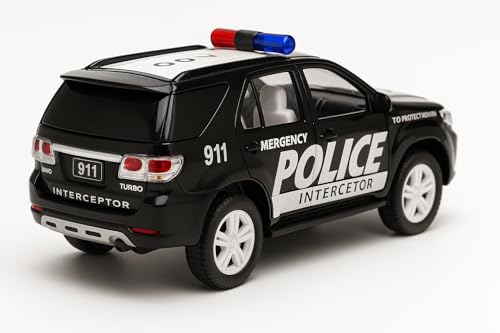 Image of Police Interceptor Toy Car - 15 cm Pull-Back Action Model | Black, Non-Toxic Plastic, Soft Edges | Realistic Design for Kids & Collectors