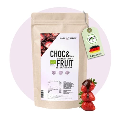 Bio Schoko Erdbeer Mix | Zartbitter Schokolade & gefriergetrocknete Erdbeeren – gesüßt mit Erythrit ohne Zuckerzusatz, Vegan – Zuckerfreie Schoko für Low-Carb & Keto Ernährung – zum Snacken