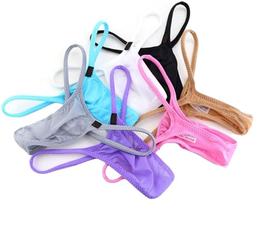 Sexy Men's Low Rise Sheer Nylon T-Back Thong Underwear with Breathable Pouch