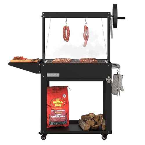 KoolMore 50 in. Charcoal BBQ Grill Argentine Style Outdoor Grill with Adjustable Grate Heavy Duty Barbecue Grill Black