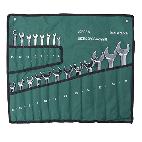 ANKROYU 20 Pcs 6 to 32 mm Combination Wrench Set, Steel Metric CRV Spanner Chrome Plated Dual Wrenches Hand Tool, Ratcheting Wrench Set for Garage