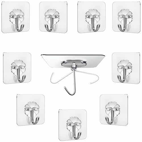 JIALTO 10 Pcs Adhesive Hooks Kitchen Wall Hooks-Heavy Duty 5 Kg (...