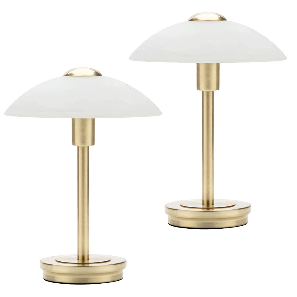Litecraft Satin Brass Table Lamp Touch Sensitive Base With Alabaster Glass Shade - (Pack Of 2, )