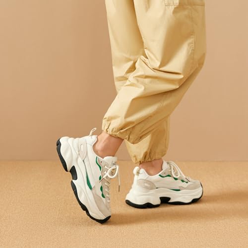 Image of BEAU TODAY Womens Chunky Sneakers, Chunky Shoes for Women, Lace up Comfortable Fashion Dad Sneaker