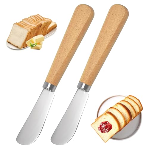 DAJING Butter Knife Spreader Set of 2, Wooden Handles, Durable Stainless Steel Blades, Smooth Spreading for Butter, Cream Cheese, Jam, Ideal for Bagels, Sandwiches, 7 Inches