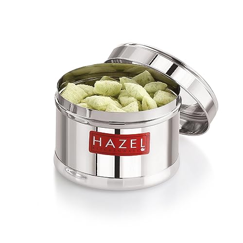 Image of HAZEL Masala Box for Kitchen with Airtight Lid | Stainless Steel Top See Through Storage Containers for Kitchen Air tight, 450 ML, Set of 2