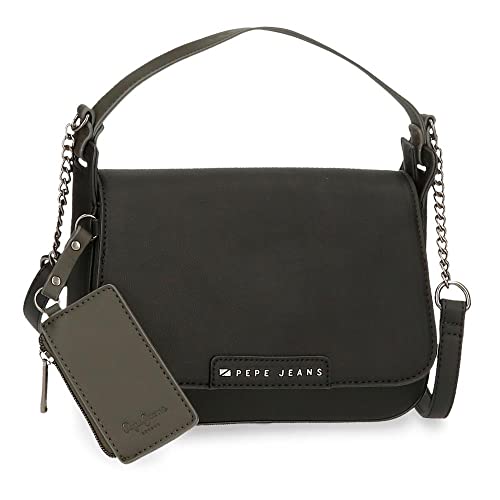 Pepe Jeans Piere Bandolera con solapa Negro 23x15x5,5 cms Piel sintética