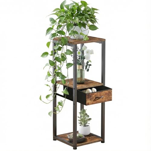 VonDream 3-Tier Tall Plant Stand with Drawer, Small Square Side Table