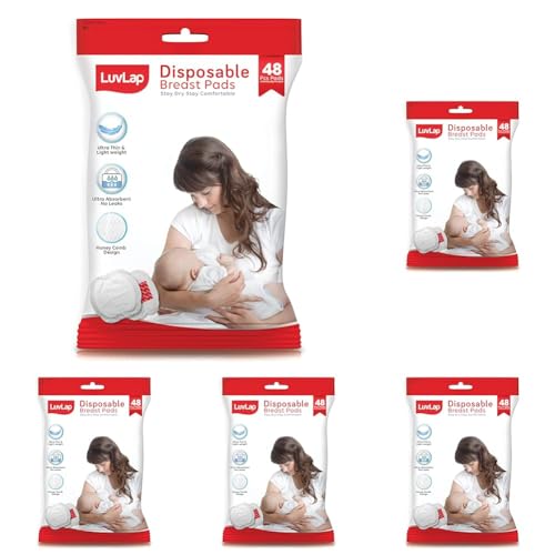 Image of LuvLap Ultra Thin Honeycomb Nursing Breast Pads, 48pcs, Disposable Maternity Pads, Highly Absorbent & Soft, Discreet Fit Breastfeeding pad, New Resealable Pack (Pack of 5)