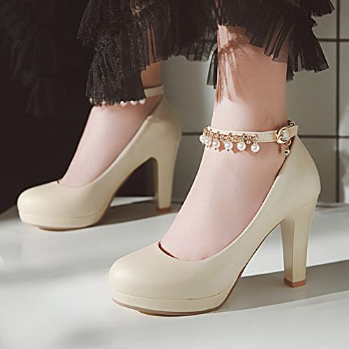 Escarpins mariage beige d'exception avec nœud perlé et talon carré taille 40.5