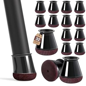 32 Pcs Small Chair Leg Floor Protectors Furniture Pads Floor Protectors for Hardwood Floors Chair Sliders Silicone Covers with Stronger Felt Pads Black X-small (Fit:14-20mm)