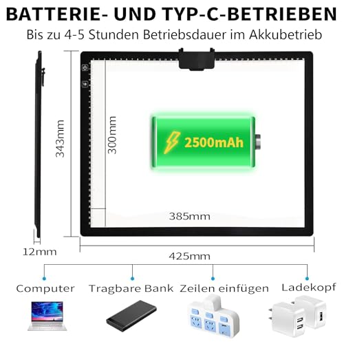 Leuchttisch A3 Elice Wiederaufladbarer Lichtkasten mit Clip und dimmbarer Helligkeit