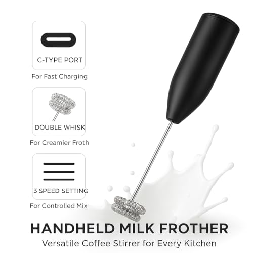 Image of Bonsenkitchen Electric Milk Frother Handheld Drink Mixer,Milk Foam Maker for Bulletproof Coffee,Stainless Steel Whisk Battery Operated Coffee Frother,Stainless Steel Stand Include (asorted Pack 2)