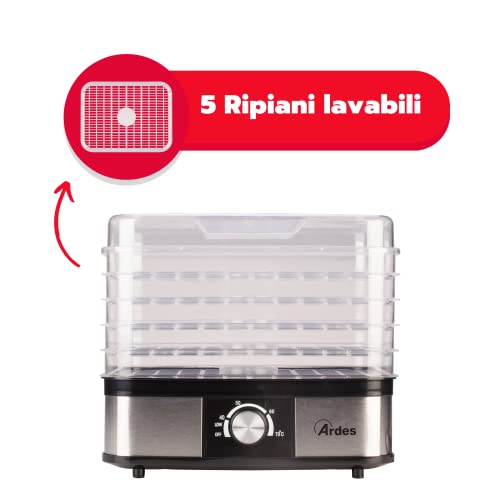 ARDES - AR1K15 Lebensmitteltrockner für Obst, Gemüse und Pilze, schnelle Trocknung, 5 waschbare Ebenen, einstellbare Temperatur, 245 W, Kunststoff – Bild 5