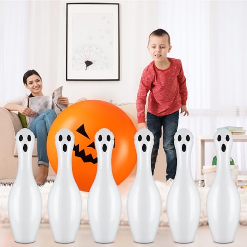 image for Lunmon 11 Pcs Ghost Giant Inflatable Bowling Set 27 Inch Pins with 23 