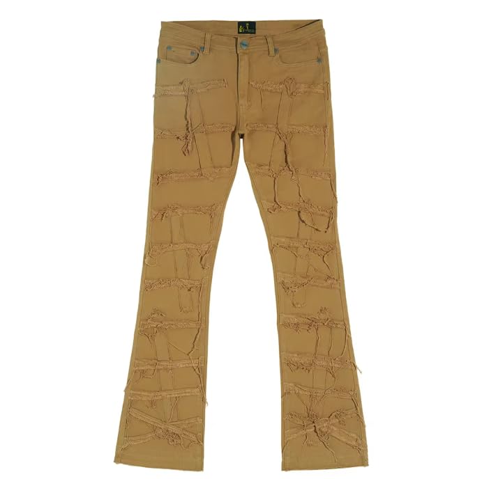 Men's Slim-fit mid-Rise Denim Jeans with Frayed Edges, Casual Hip-hop Style Men's Jeans