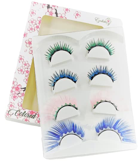 Ezolistic Extension Magnetic Color Eyelashes set (4 pairs) 3D Looking Reusable Eye Lashes Extension for Halloween and Cosplays, Costume Parties - Cruelty-Free False Eyelashes