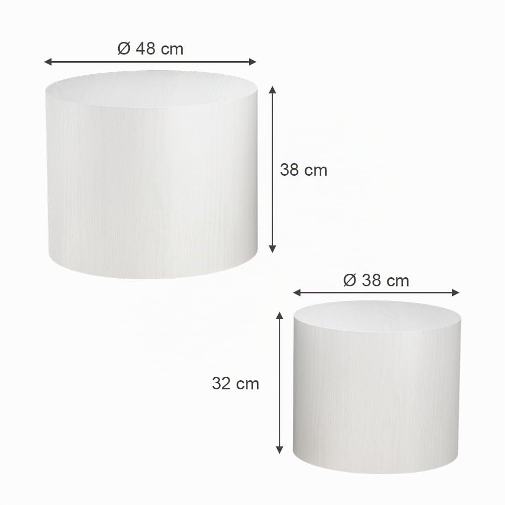 Vicco Set di tavolini da caffè Giva, Bianco, 48 x 48 cm, adatti come tavolini da salotto e per aree lounge
