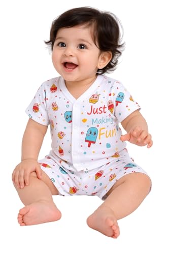 Image of Chandrika Baby Boys & Girls Regular Fit 100% Cotton Half Sleeve Jhabla & Shorts Set Pack of 3