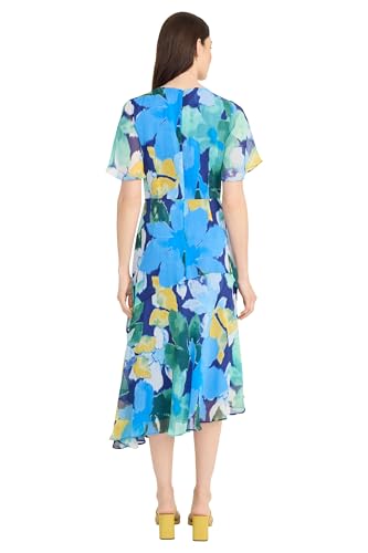 Image of Maggy London Women's Maggy London Women's Dresses Short Flutter Sleeve Fit and Flare Dress with Asymmetric Hem Tier