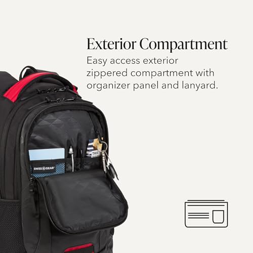 Image of SWISSGEAR Cecil Laptop Backpack, Fits Most 16-Inch Laptops, Three-Compartment Design, Airflow Back Panel, Black, 27.3L, 18-Inch