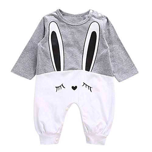 Jimmackey Neonato Unisex Coniglio Stampa Pagliaccetto Maniche Lunghe Tuta Body Vestiti, Bambino da 0 A 24 Mesi