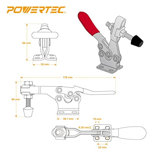 Image of POWERTEC Toggle Clamp Set for T track, 500 lbs Holding Capacity, 225D Quick Release lever clamp w /Mounting Plate for Woodworking Jigs and Fixtures, CNC Machine, Drill Press, Table Saw Sled (71819)