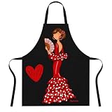 IllustrArte Delantal cocina mujer “Pepa” con diseño flamenco – 100% poliéster lavable – 78x65 cm – hecho en España