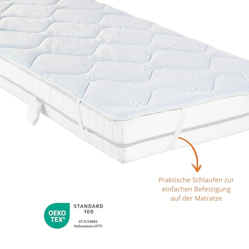 sleepling Matratzenauflage 90x200 cm, Matratzenschoner 90 x 200 cm für Sommer und Winter mit kühlendem & wärmendem Doppeltuchbezug inkl. Eckschlaufen, Oeko-TEX, Made in EU, Waschbar bis 40 Grad