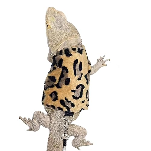 Image of 3 Packs Bearded Dragon Harness and Leash Adjustable(S,M,L) - Soft Leather Reptile Lizard Leash for Amphibians and Other Small Pet Animals (Leopard)