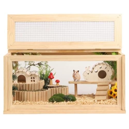 ハ ムスターゲージ ハムスターハウス 小動物飼育ケージ 組立式 大型 天然木 Tufduzo 通気性 アクリル 観察しやすい リス ハリネズミ ウサギ チンチラ