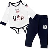 Pezhiqun ベビーサッカーボディスーツ ジャージー サッカーボディスーツパンツセット 男の子&女の子向け フットボールトップス ファン向け, ホワイト, 0-3 Months