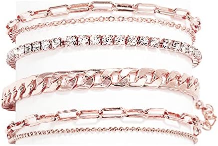 Nanafast 4-6PCS Ankle Bracelets Set for Women Gold Boho Beach Anklet Chain Adjustable Foot Jewelry for Girls Extremely Simple Style-4PCS-RoseGold