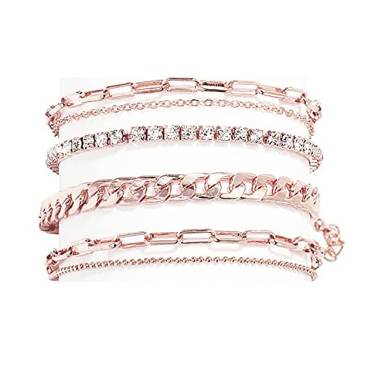 Nanafast 4-6PCS Ankle Bracelets Set for Women Gold Boho Beach Anklet Chain Adjustable Foot Jewelry for Girls Extremely Simple Style-4PCS-RoseGold