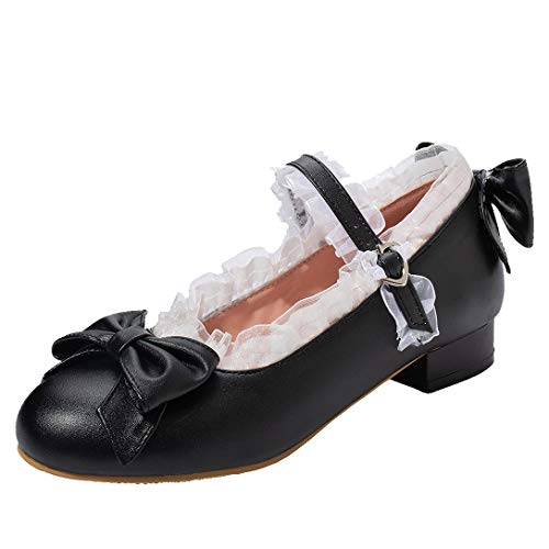 Alsoloveu Women Cosplay Shoes Flats Mary Jane Round Toe with Bow - Main Image