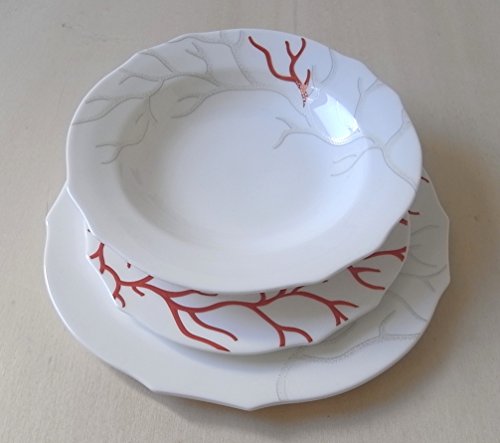 Richard Ginori Service 18 pièces assiettes x 6 personnes Duchessa Opera Corail en porcelaine bone china fabriqué en italie