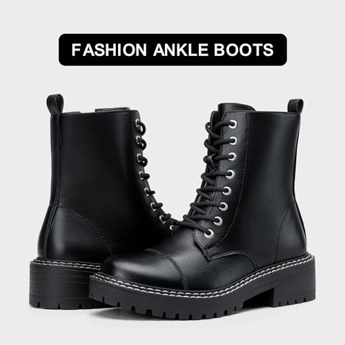 Vepose Women's 9629 Fashion Combat Ankle Boots, Lace up Booties with Inner Zipper4