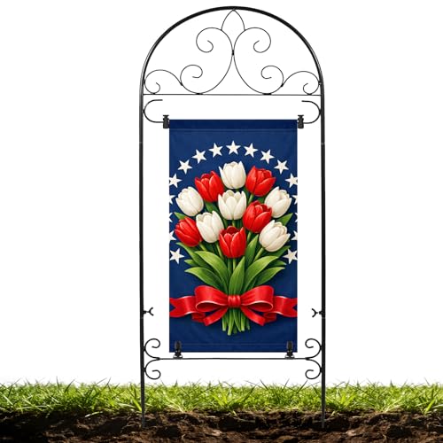 NINTHFIT Garden Flag Holder Stand Yard Flag Holder Metal Flag Stand Outdoor Flag Pole Holder for Outside House Seasonal Garden Flag Stake for Lawn Holiday Decor with 2 Stoppers and 2 Anti-Wind Clips