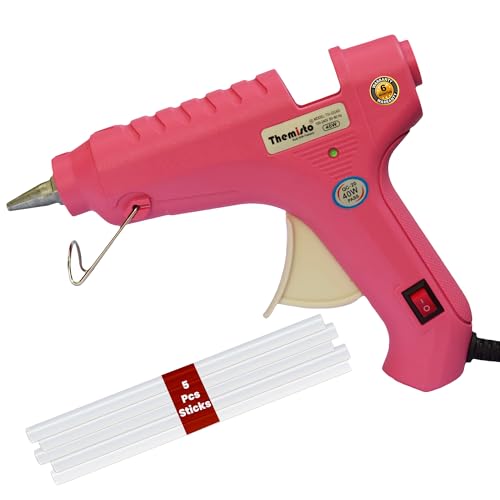 Themisto - Built With Passion 40W Anti-Drip Glue Gun With 5 Sticks for Arts & Crafts, DIY | Leak-Proof, Strong Gumming (Pink) - Corded Electric