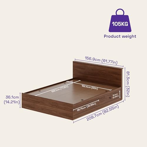 Image of Wakefit Bed | 1 Yr Warranty | Bed Queen Size, Comes with Drawer Side Storage, Noise-Free, Density: 680-750 kg /m (Taurus 78 x 60 - Columbian Walnut)