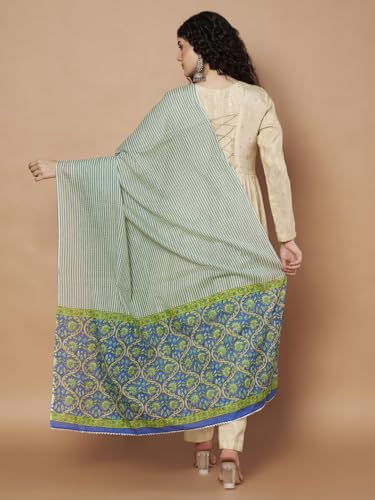 Image of Women's Striped Pattern Pure Cotton Jaipuri Printed Dupatta Lightweight Soft Comfortable Traditional Design
