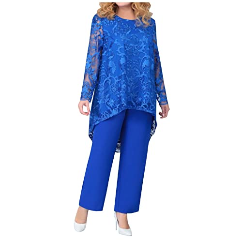FUPODD Hosenanzug Damen Hochzeit Gast Festlicher Hosenanzug Sommer Chiffon Damen Große Größen Party Hochzeitsmode Abendanzug Spitzen Chiffon Hose und Top Elegante Schöne Abendmode Zweiteilig