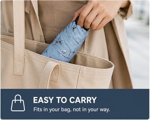 Image of Umbrella, Mini Folding Windproof & Compact UV Umbrella for Sun Protection Rain Windproof Strong Large 3 Fold for Women Handbags,3 Fold for Men Women, Stylish & Compact