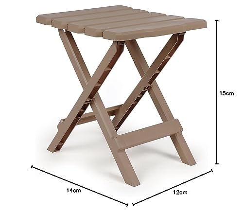 Image of Camco Adirondack Portable Outdoor Camping Small Weatherproof Rustproof Durable Plastic Folding Side Table for Indoor and Outdoor Use, Taupe