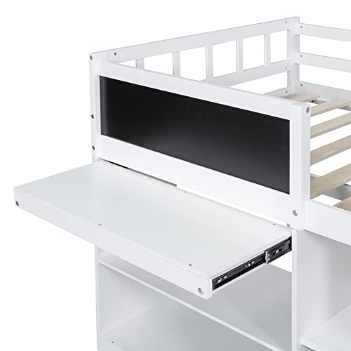 Merax Low Loft Bed Twin With Storage, Solid Wood Bed Frame With Rolling Desk And Drawers, No Box Spring Needed, For Boys & Girls (White) #TOP3